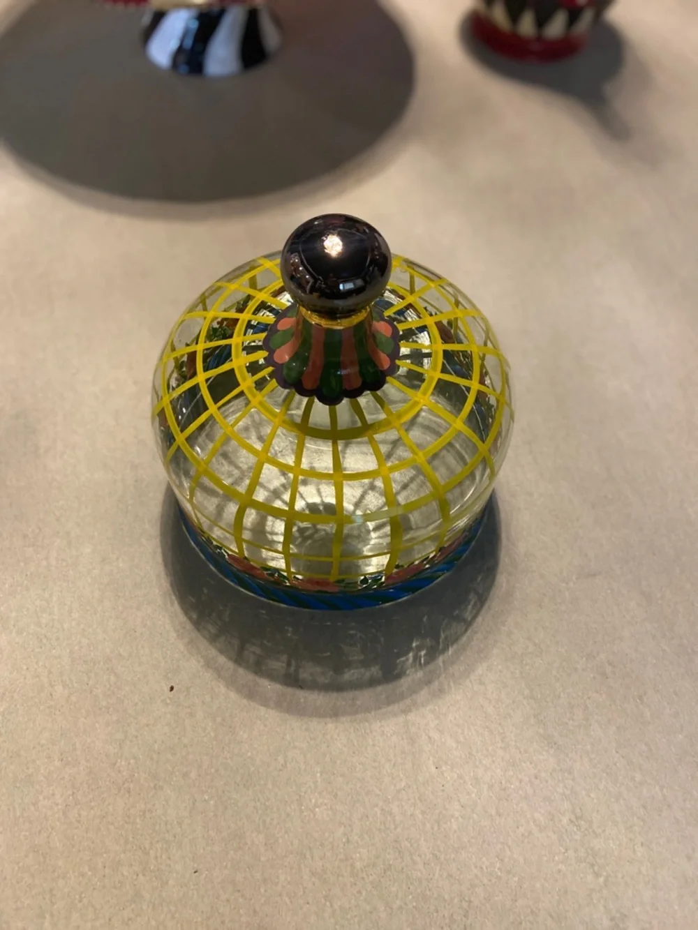 MacKenzie-Childs Hand-Painted Glass Dome Cloche in Yellow, Blue, Pink, Green